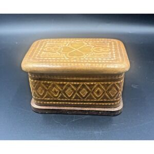 Vintage Embossed Leather Jewelry or Trinket Music Box with Red Felt Interior